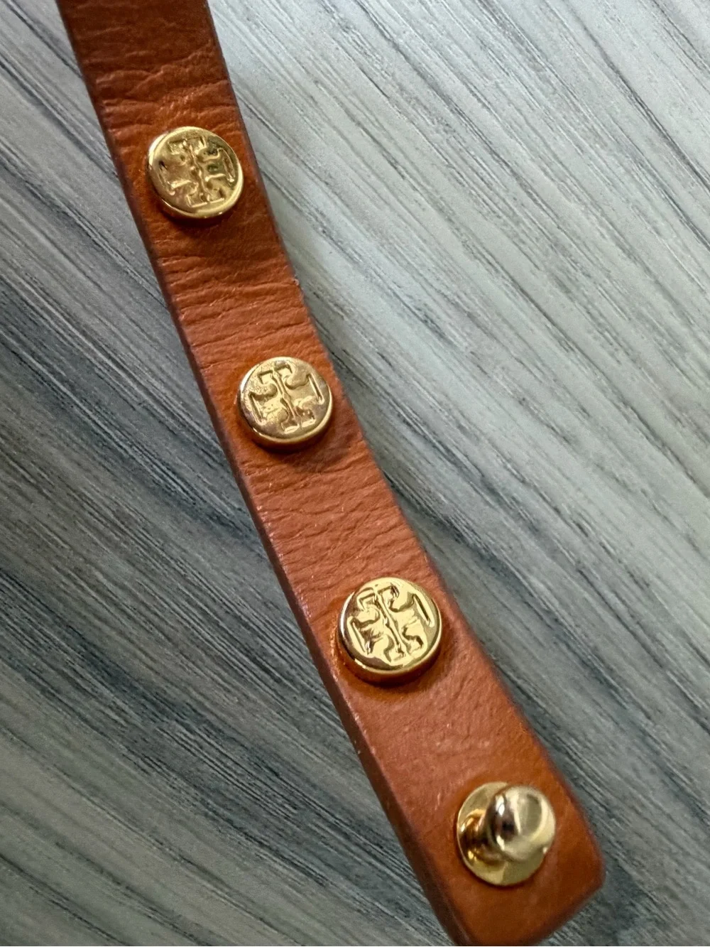 Tory Burch Tan Leather Wrap Bracelet Gold Logos